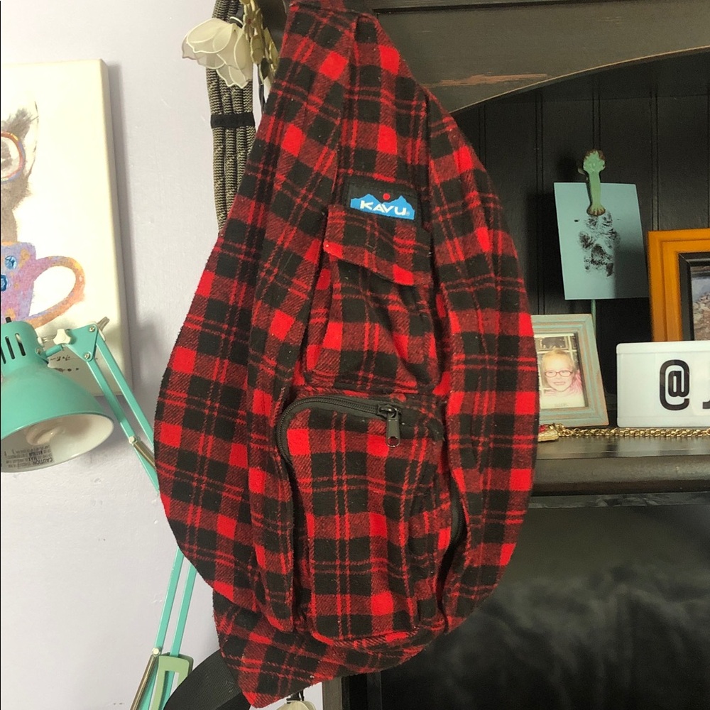 Kavu Red & Black Plaid Sling Bag